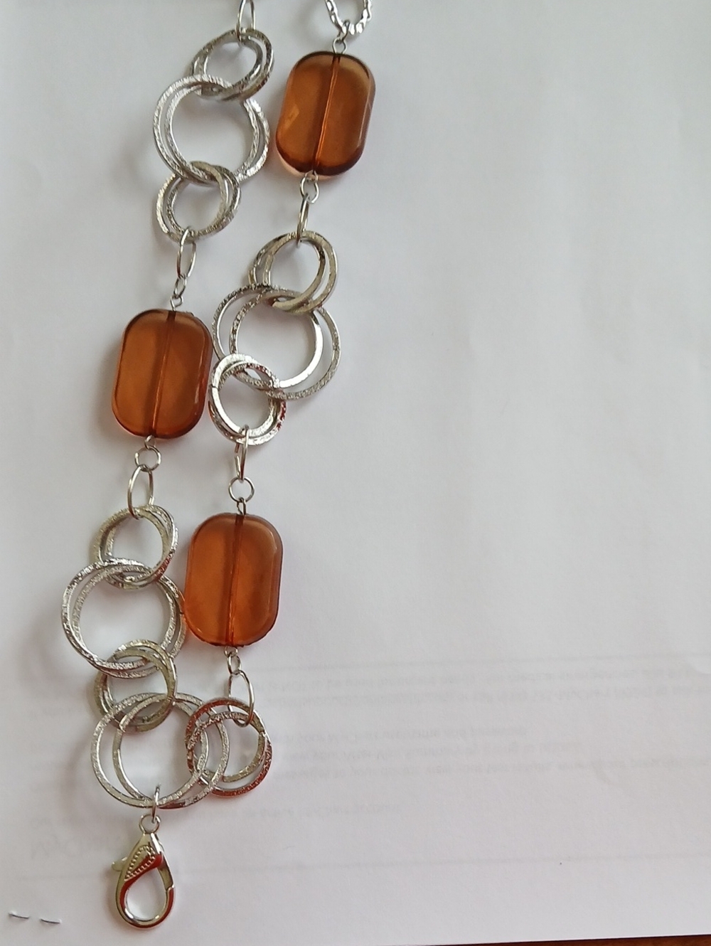 Paparazzi-Silver Link Lanyard with Amber Brown Acrylic Beads - Women Jewelry
